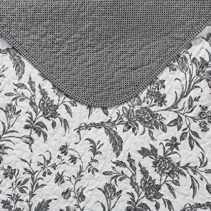  Laura Ashley Quilts Cotton Reversible Bedding With Matching Shams, Home Decor For All Seasons, Queen, Amberley Black/White
