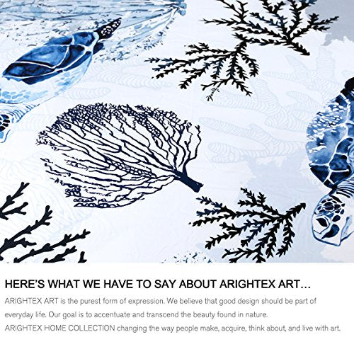  Honu Sea Turtle Bedding White Indigo Hawaiian Duvet Cover Turtles Bed Set Beach Theme Bed Spread For Summer (Queen)