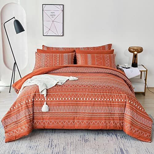  RYNGHIPY Striped Boho Bed Comforter Set Full Size Sage Green, 8Pcs Geometric Bohemian Bed In A Bag Down Alternative Comforter Bedding Set (Sage Green,Full Size)