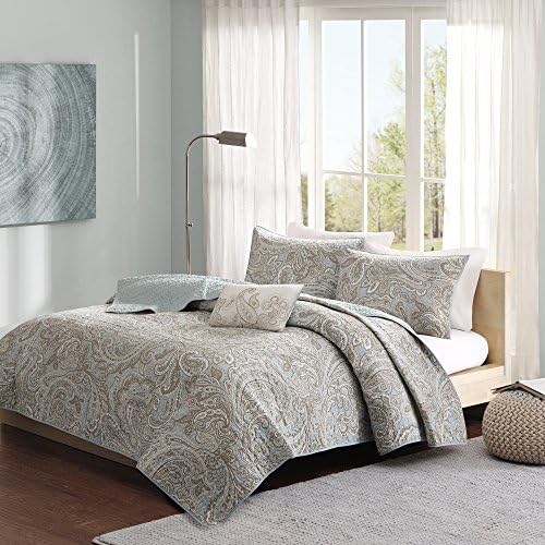  100% Cotton Quilt - Luxury Stitching Design, All Season, Breathable Coverlet Bedspread Bedding, Shams, Decorative Pillow, King/Cal King(104"x92"), Seafoam 6 Piece
