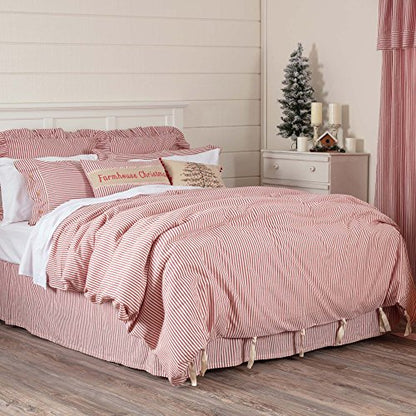  Farmhouse Ticking Stripe Red King Bed Skirt 78" X80", W/ 16" Drop, Tailored Dust Ruffle