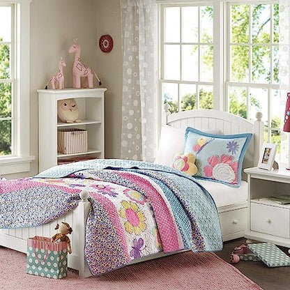 Mi Zone Kids Nash Reversible Quilt Set, Vibrant Fun Design, Lightweight All Season Children Bedding, Coverlet Bedspread, Boys Bedroom Décor, Full/Queen, Big Wheel Monster Trucks 4 Piece