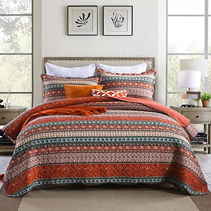  Cotton Quilt Set King Size,3 Pieces Reversible Bedspread Patchwork Bedding Set Teal Blue Floral Covetlet With 2 Pillow Cases For All Season King (94"×106")