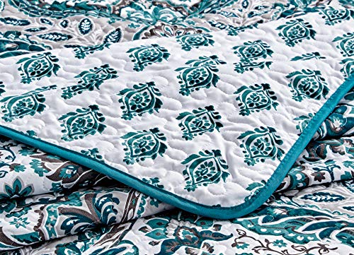  Linen Plus Quilted Coverlet Bedspread Set Turquoise Teal Grey Charcoal White New # Lori (King/Cal King)