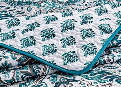  Linen Plus Quilted Coverlet Bedspread Set Turquoise Teal Grey Charcoal White New # Lori (King/Cal King)