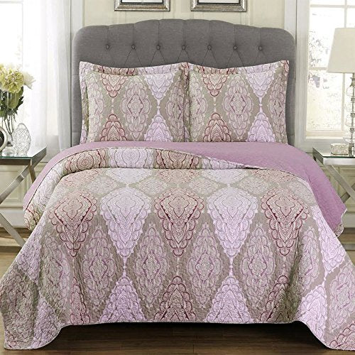  Royal Hotel Bedding Jewel Oversized Coverlet Set, Luxury Printed Design Quilt, Bedspread Set - Filled Quilts - Fits Pillow Top Mattresses - 3PC Set - King/California King Size