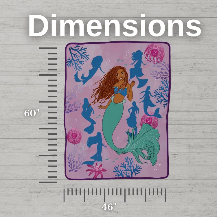  Franco Disney Princess Ariel The Little Mermaid Live Action Movie Kids Bedding Super Soft Plush Micro Raschel Throw, 46 In X 60 In, (Official Licensed Product)