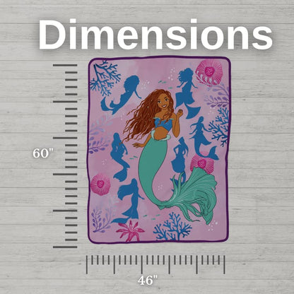  Franco Disney Princess Ariel The Little Mermaid Live Action Movie Kids Bedding Super Soft Plush Micro Raschel Throw, 46 In X 60 In, (Official Licensed Product)