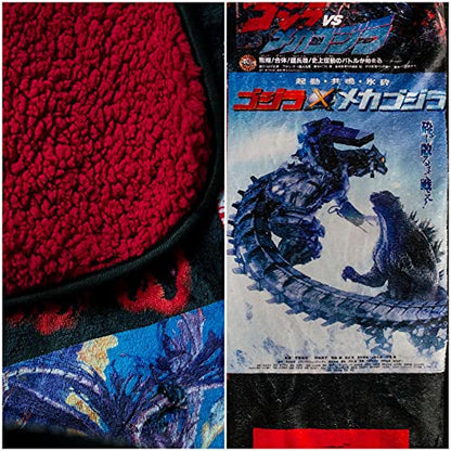  Godzilla Movie Poster Oversized Plush Throw Blanket | Cozy Sherpa Cover For Sofa, Bed Super Soft Fleece Official Kaiju Monster Gojira Collectible 76 X 54 Inches, Red, One Size