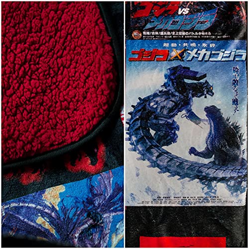 Godzilla Movie Poster Oversized Plush Throw Blanket | Cozy Sherpa Cover For Sofa, Bed Super Soft Fleece Official Kaiju Monster Gojira Collectible 76 X 54 Inches, Red, One Size