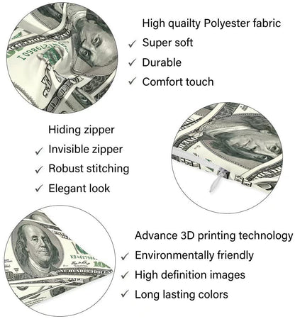  100 Dollar Bills Body Pillow Cover Funny USA Cash Current Money Us Dollars Long Pillow Case Protector With Zipper Rectangle Soft Large Pillow Cases Covers For Bedding,Couch,Sofa,Home Gifts 20"x54"