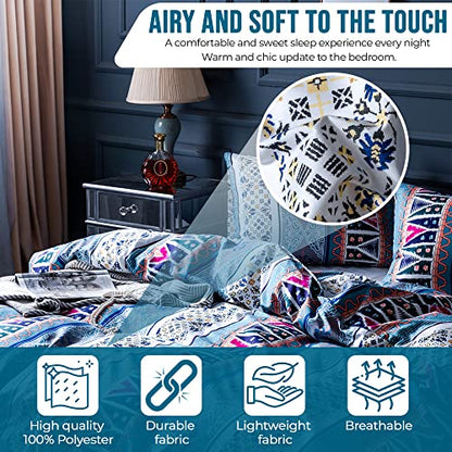  Multicolor Luxury Duvet Cover Queen Size With 2 Pillowcases | 3Pcs Boho Bedding Set Brighten Your Bedroom | Soft Touch, Beautiful, Lightweight And Durable 3Pcs Bedding Set