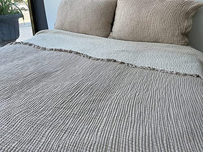  100% Cotton Muslin Throw Blanket, 4 Layers Bedspread, Soft Turkish Cotton Muslin Bed Cover, Reversible Coverlet, Mink (Two Pillowcase 20x30)