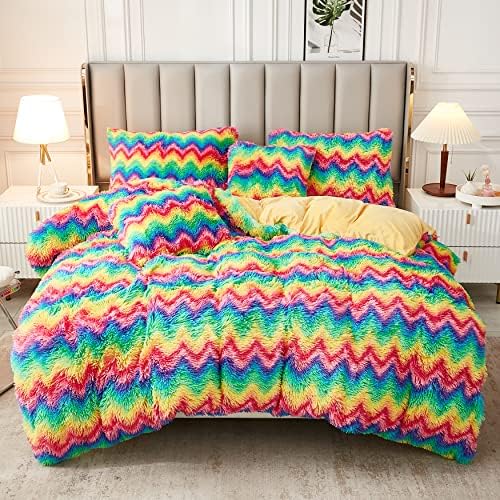  Faux Fur Velvet Fluffy Bedding Duvet Cover Set Down Comforter Quilt Cover With Pillow Shams, Ultra Soft Warm And Durable (Twin, Pink)