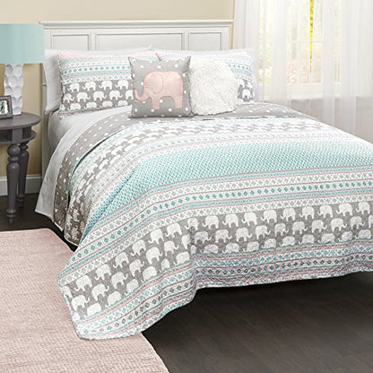  Lush Decor Pink-and-Turquoise Elephant Striped 4-Piece, Twin, Pink & Turquoise