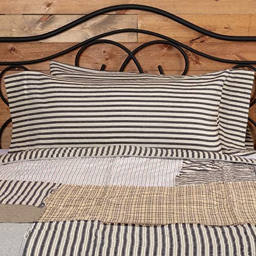  Ashmont Ticking Striped Cotton Farmhouse King Bedding Accessory, Pillowcase Set 21x40, Charcoal Grey