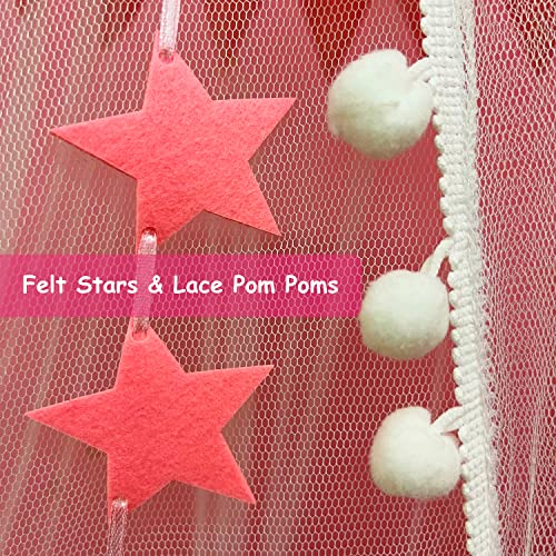  Bed Canopy For Kids - Bed Canopy Mosquito Net With Pom Poms And Felt Stars By Kiddigard - Bed Canopy For Girls - Bed Canopy Baby - Bed Canopy Set.