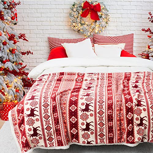  Sherpa Christmas Throw Blanket For Adults, Fleece Flannel Holiday Blankets And Throws, Cozy Warm Fuzzy Fluffy Soft Throw Blankets For Couch Bed, Gifts For Women Men & Kids(51" X 63", Red)