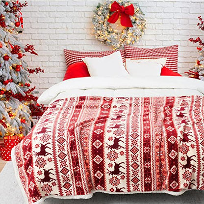  Sherpa Christmas Throw Blanket For Adults, Fleece Flannel Holiday Blankets And Throws, Cozy Warm Fuzzy Fluffy Soft Throw Blankets For Couch Bed, Gifts For Women Men & Kids(51" X 63", Red)