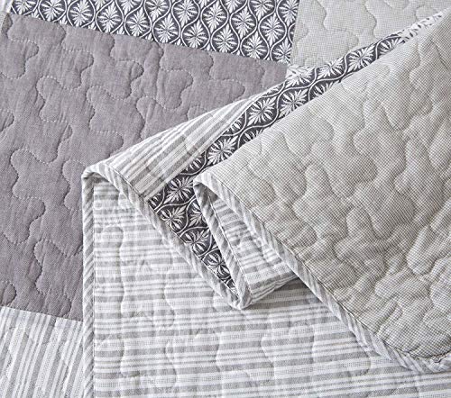  Cotton 3-Piece Quilt Set - Queen Size With 2 Shams: In The Mist Farmhouse Patchwork Bedding, Country Quilted Bedspread, Gray Bedding Lodge Comforter, Bedspreads & Coverlets