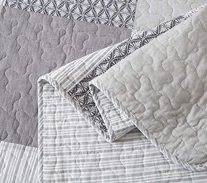  Cotton 3-Piece Quilt Set - Queen Size With 2 Shams: In The Mist Farmhouse Patchwork Bedding, Country Quilted Bedspread, Gray Bedding Lodge Comforter, Bedspreads & Coverlets