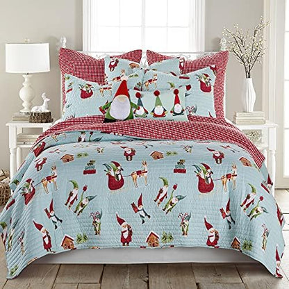  Levtex Home Merry & Bright Collecion - Gnome For The Holidays Quilt - Full/Queen - Christmas Gnomes - Red, Green And White - Quilt (86x86in.) - Reversible - Polyester