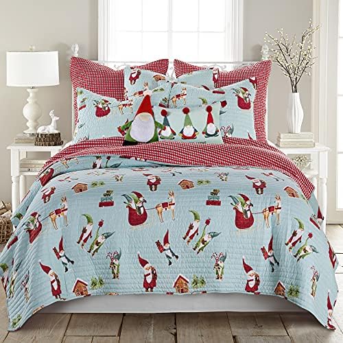  Levtex Home Merry & Bright Collecion - Gnome For The Holidays Quilt - Full/Queen - Christmas Gnomes - Red, Green And White - Quilt (86x86in.) - Reversible - Polyester