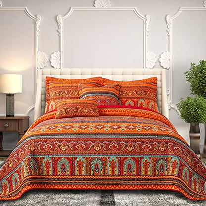  BEDIFANY 3 Pieces Boho Cotton Queen Size Quilt Sets,Soft Bedspread Queen Size Lightweight Quilted Coverlets Farmhouse Bedding Sets For Bed Decorations For All Seasons