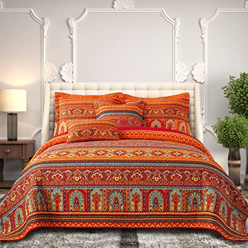  BEDIFANY 3 Pieces Boho Cotton Queen Size Quilt Sets,Soft Bedspread Queen Size Lightweight Quilted Coverlets Farmhouse Bedding Sets For Bed Decorations For All Seasons