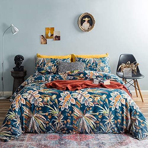  SUSYBAO Vintage Floral Duvet Cover King 100% Egyptian Cotton Garden Botanical Duvet Cover 3 Pieces Set 1 White Flower Duvet Cover With Zipper Ties 2 Pillowcases Luxury Ultra Soft Retro Plant Bedding