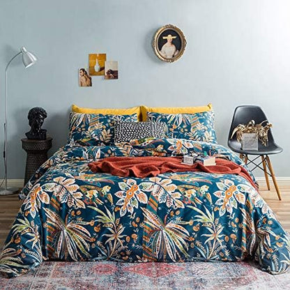  SUSYBAO Vintage Floral Duvet Cover King 100% Egyptian Cotton Garden Botanical Duvet Cover 3 Pieces Set 1 White Flower Duvet Cover With Zipper Ties 2 Pillowcases Luxury Ultra Soft Retro Plant Bedding