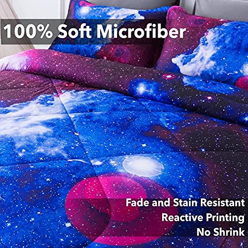  3D Galaxy Queen Comforter Set (90''x90''), 3 Pieces All Season Down Alternative Comforter Set (1 Galaxy Blue Comforter, 2 Pillowcases), Universal Outer Space Bedding Set, Microfiber Comforter