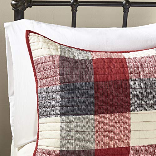  Reversible Quilt Cabin Lifestyle Plaid Design - All Season, Breathable Coverlet Bedspread Bedding Set, Matching Shams, Ridge Red King/Cal King(104"x92") 6 Piece