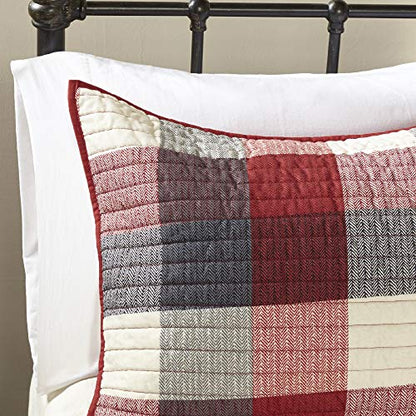  Reversible Quilt Cabin Lifestyle Plaid Design - All Season, Breathable Coverlet Bedspread Bedding Set, Matching Shams, Ridge Red King/Cal King(104"x92") 6 Piece