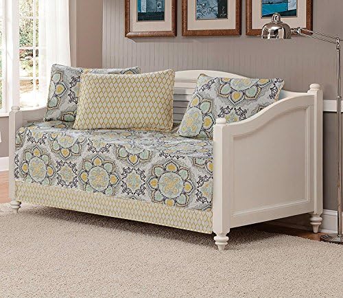  5pc Daybed Coverlet Set Patchwork Plaid Gray Red Black White New