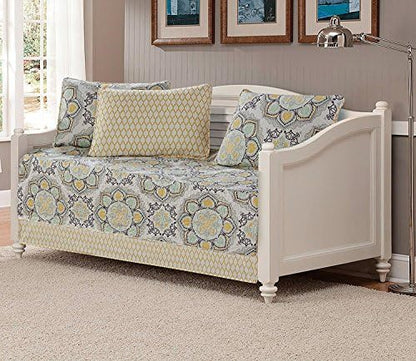  5pc Daybed Cover Set Quilted Geometric Bedspread New (Grey)