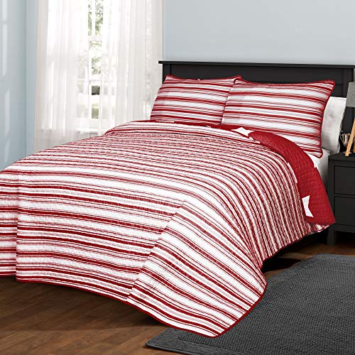  Red Star Quilt-Reversible 2 Piece Pattern Striped Bedding Set With Pillow Shams, Twin