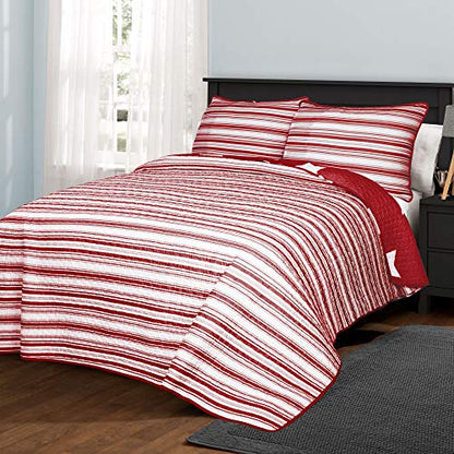  Red Star Quilt-Reversible 2 Piece Pattern Striped Bedding Set With Pillow Shams, Twin