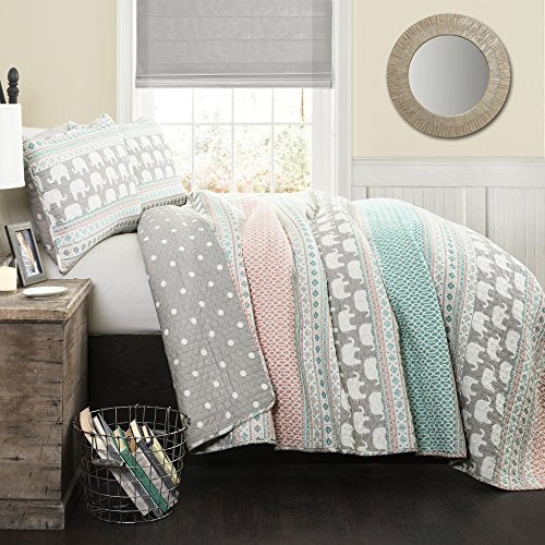  Lush Decor Pink-and-Turquoise Elephant Striped 4-Piece, Twin, Pink & Turquoise