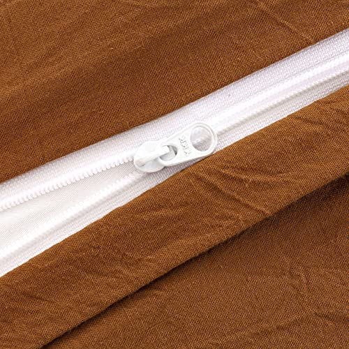  Burnt Orange Duvet Cover Twin Size, 100% Washed Cotton Duvet Cover Set Solid Orange Bedding Set Lightweight Comforter Cover 3 Pieces With Zipper Closure, 1 Duvet Cover 68x90 Inches And 2 Pillow Shams