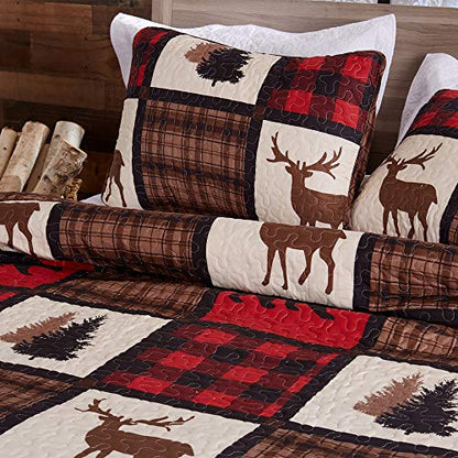  Great Bay Home Bedding Set, Lodge Bedspread Size Quilt With 2 Shams, Cabin 3 Piece Reversible All Season Quilt Set, Rustic Quilt Coverlet Bed Set, Stonehurst Collection, Red/Black, Full/Queen