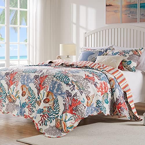 Barefoot Bungalow Atlantis Coastal Quilt Set, 3-Piece Full/Queen, Jade