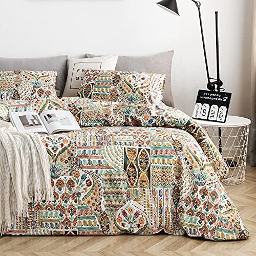  YuHeGuoJi Brown Plaid Duvet Cover Queen 100% Cotton White Gingham Duvet Cover 3 Pcs Set 1 Geometric Checkered Duvet Cover With Zipper Ties 2 Pillowcases Neutral Modern Gingham Grid Bedding Set Soft