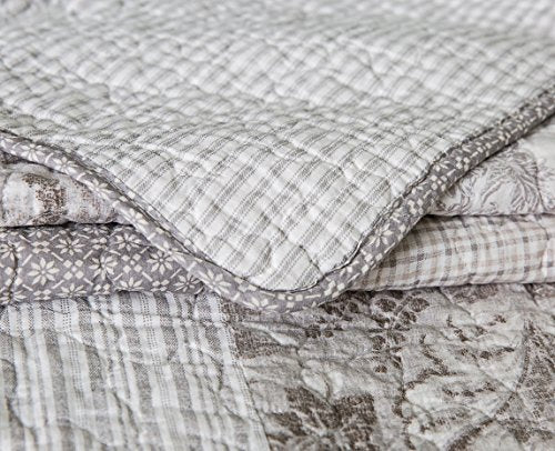  SLPR Silver Linings (2-Piece, Twin Grey Patchwork Quilt With 1 Pillow Sham): Farmhouse Twin Lightweight Bedspread, Bedding Comforter Set, Lightweight Coverlet, Country Style Gray Bedding
