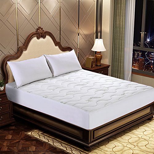  Marina Decoration Premium Luxury Ultra Soft Quilted Waterproof All Season Rayon From Bamboo Fitted Mattress Pad, Deep Pocket Fits Up To 18 Inch Double/Full Size