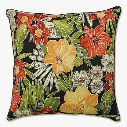  Pillow Perfect Tropic Floral Outdoor Throw Accent Pillow, Plush Fill, Weather, And Fade Resistant, Small Lumbar - 11.5" X 18.5", Blue/Green Botanical Glow, 2 Count