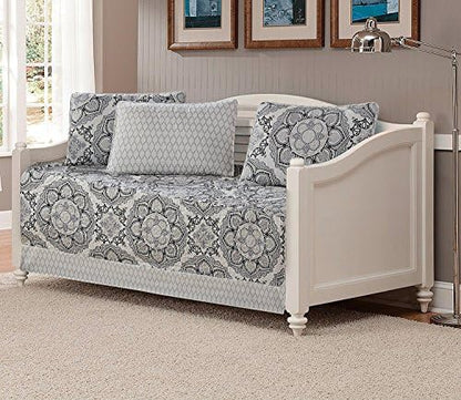  5pc Daybed Cover Set Quilted Geometric Bedspread New (Grey)