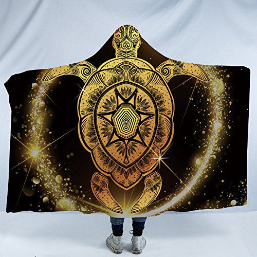  Sea Turtle Hooded Blanket Gold Bright Turtle Sherpa Blanket Hooded Turtle Throw Teen Adult Hooded Blanket (60"x 80")