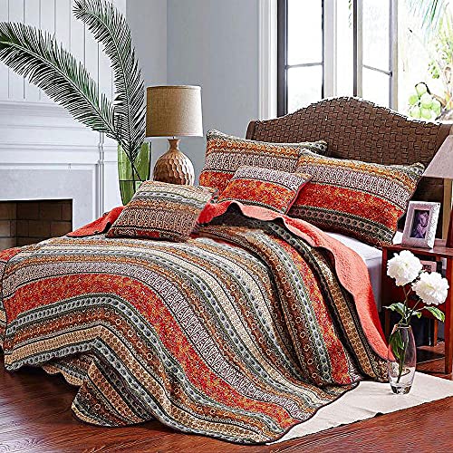  ENCOFT Best Striped Classical 3-Piece Patchwork Bedspread Quilt Sets Queen, Quilted Bedspread Comforter Bedding Sets