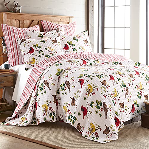  Thatch Home Joy Birds Joy Birds Quilt - Full/Queen - Birds And Holly - Red, Green, Citron, Taupe, Brown - Quilt (88x92in.) - Reversible - Cotton/Poly